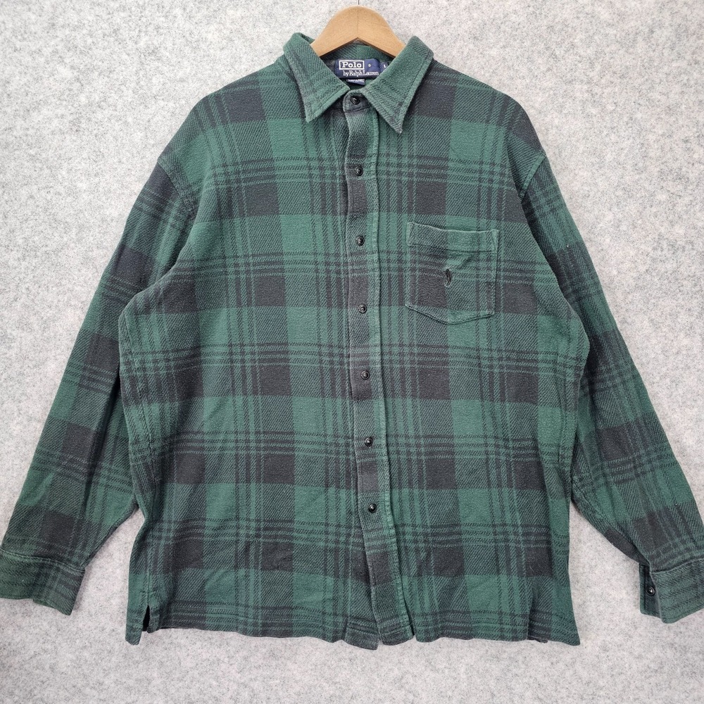 Vintage Polo Ralph Lauren Blackwatch Shirt Mens L Green‎ Plaid Tartan Lumberjack